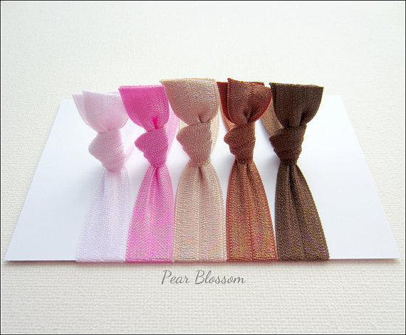 Elastic Hair Ties - Set Of 5 - Pear Blossom Collection - Knotted Hair Ties - Mane Accessory