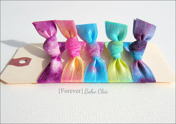 Elastic Hair Ties - Set Of 5 - Forever Boho Chic Collection - Tie Dyed Hair Ties - Sweet Petites